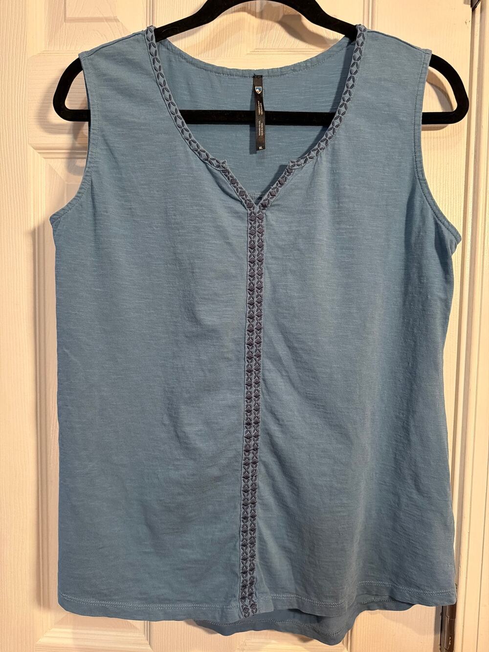 Kuhl Shay Tank Top Bluegrass Blue Organic Cotton Embroidered V-neck Size XL